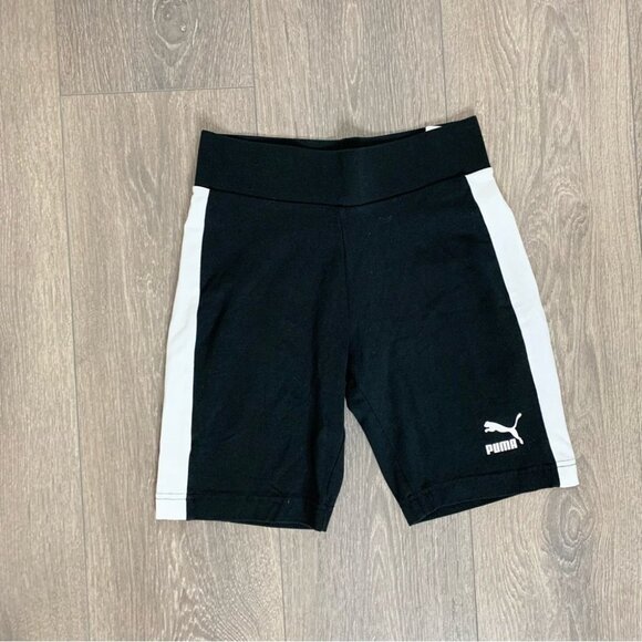Puma Classics Biker Shorts 7" White Stripe Black High Rise Waisted Size XS - Picture 8 of 14
